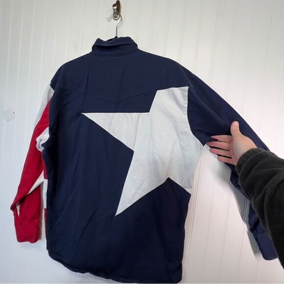 90's Wrangler Western Shirt Texas Flag Button Down Long Sleeve Red White Blue L - Picture 9 of 15
